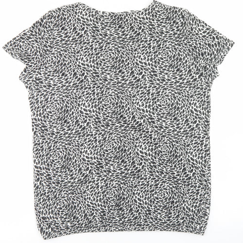 BM Womens Black Animal Print Cotton Basic T-Shirt Size 14 Round Neck