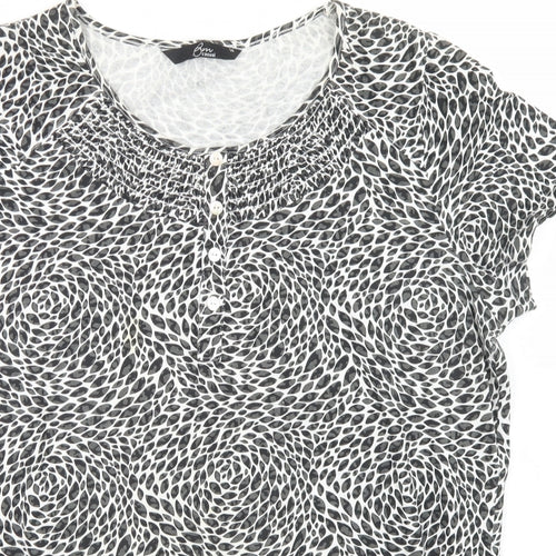 BM Womens Black Animal Print Cotton Basic T-Shirt Size 14 Round Neck