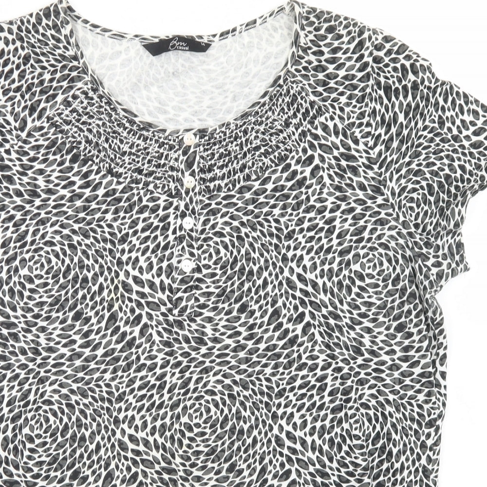 BM Womens Black Animal Print Cotton Basic T-Shirt Size 14 Round Neck