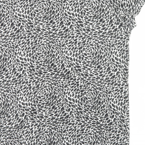 BM Womens Black Animal Print Cotton Basic T-Shirt Size 14 Round Neck