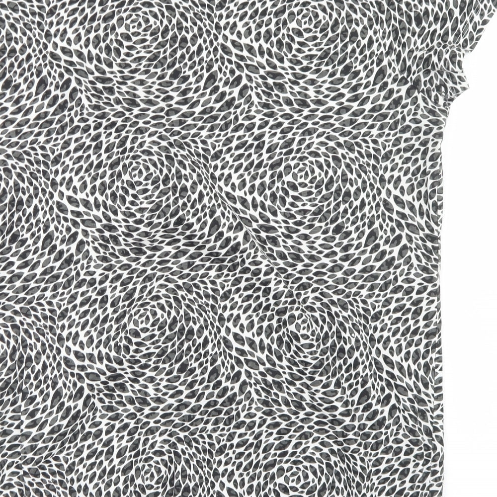 BM Womens Black Animal Print Cotton Basic T-Shirt Size 14 Round Neck