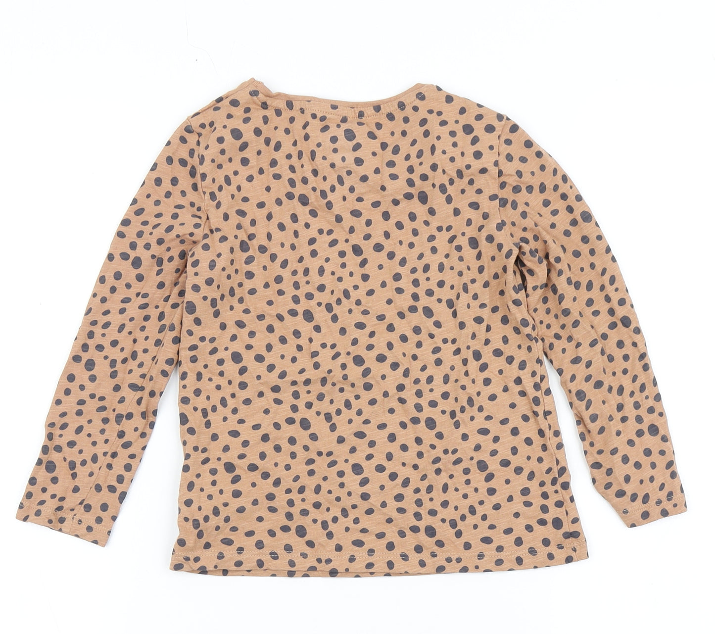 F&F Girls Brown Animal Print 100% Cotton Basic T-Shirt Size 4-5 Years Round Neck
