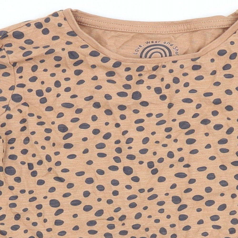 F&F Girls Brown Animal Print 100% Cotton Basic T-Shirt Size 4-5 Years Round Neck