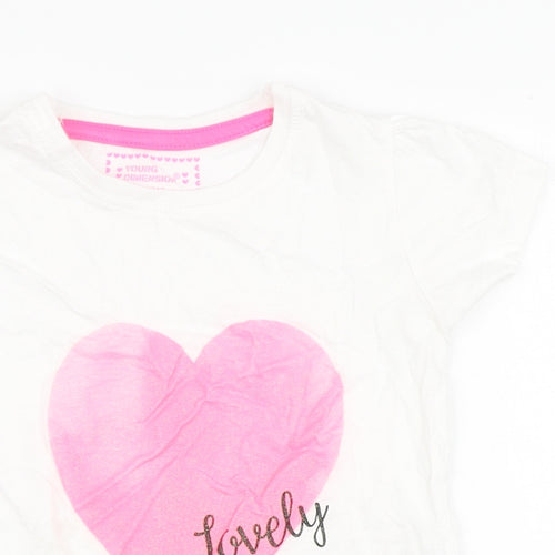 Young Dimension Girls White  100% Cotton Basic T-Shirt Size 4-5 Years Round Neck  - Heart
