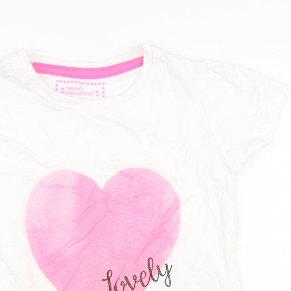 Young Dimension Girls White  100% Cotton Basic T-Shirt Size 4-5 Years Round Neck  - Heart