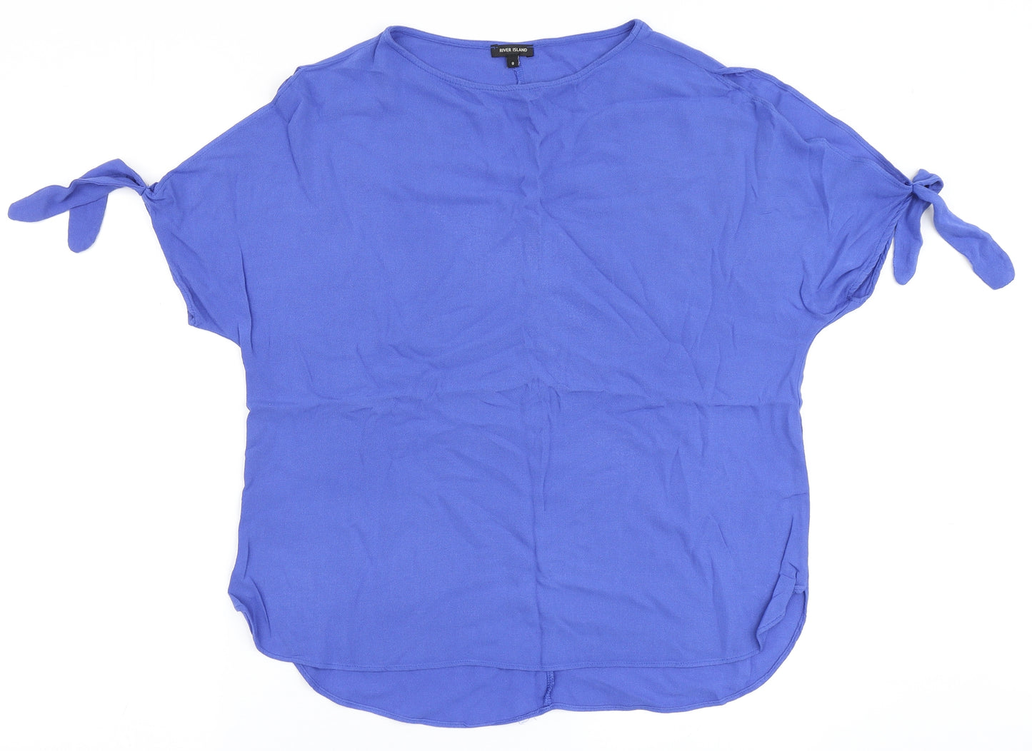 River Island Womens Blue  Viscose Basic Blouse Size 8 Round Neck - Cold Shoulder