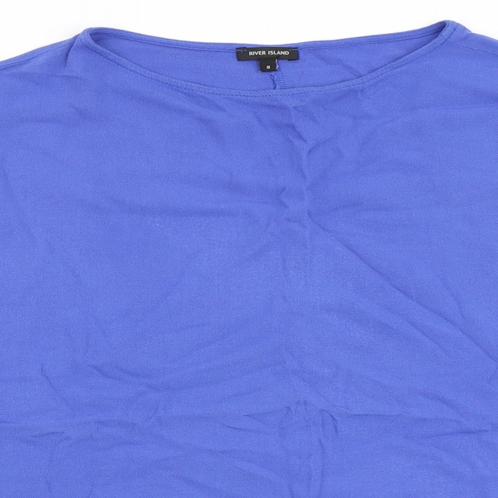 River Island Womens Blue  Viscose Basic Blouse Size 8 Round Neck - Cold Shoulder