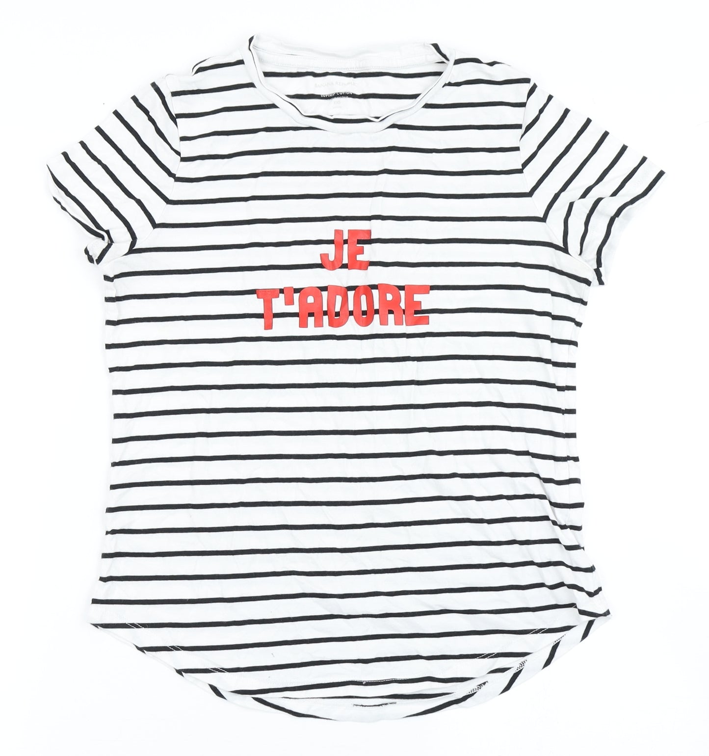 Banana Republic Womens White Striped 100% Cotton Basic T-Shirt Size 2XS Round Neck - Je T'Adore