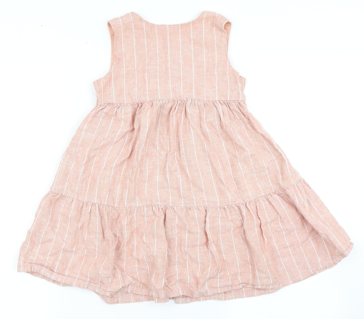 Matalan Girls Pink Striped Linen A-Line  Size 4-5 Years  Round Neck