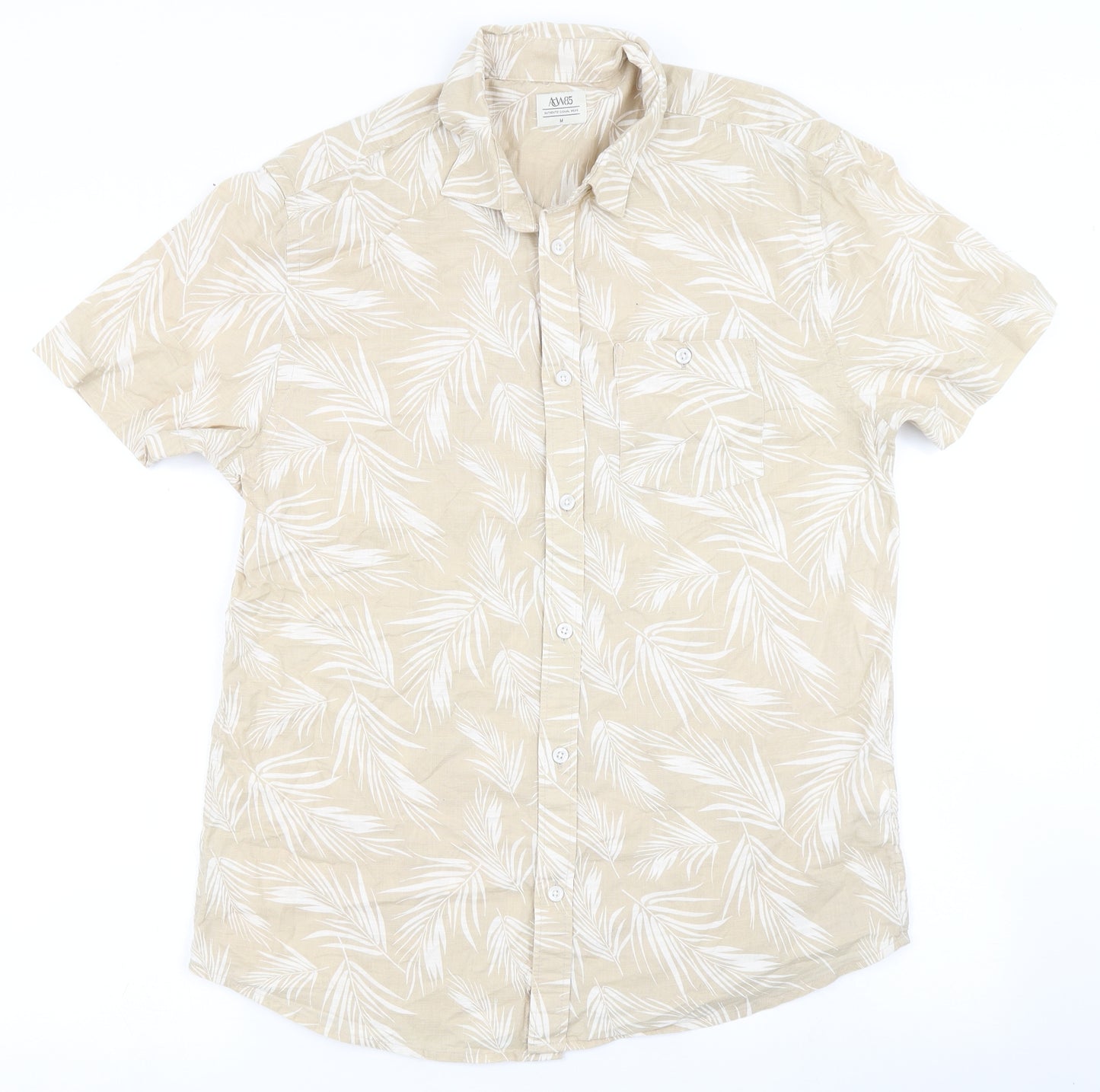 Acw85 Mens Beige  Cotton  Button-Up Size M Round Neck Button