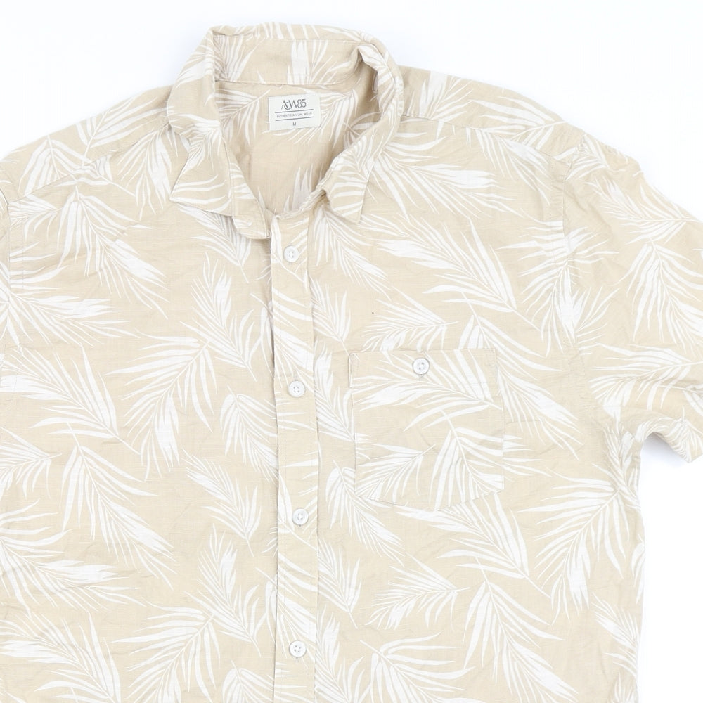 Acw85 Mens Beige  Cotton  Button-Up Size M Round Neck Button