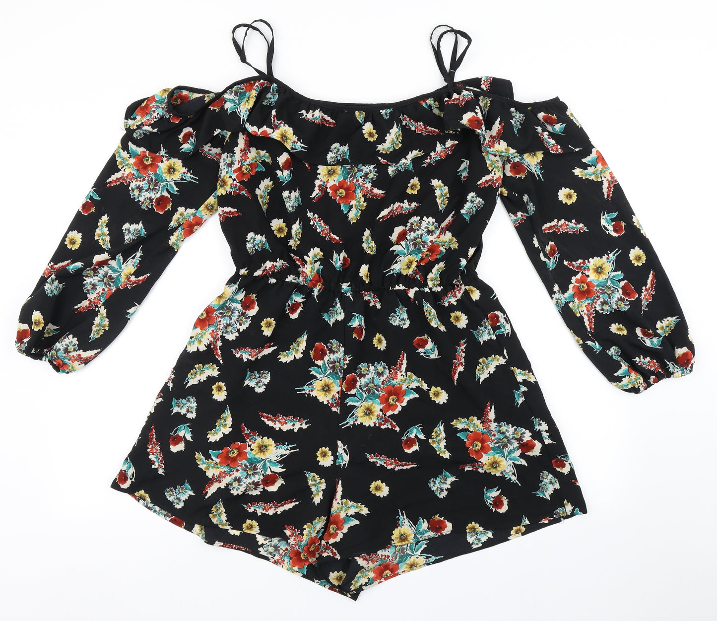 New Look Womens Black Floral Polyester Playsuit One-Piece Size 14   - Cold Shoulder