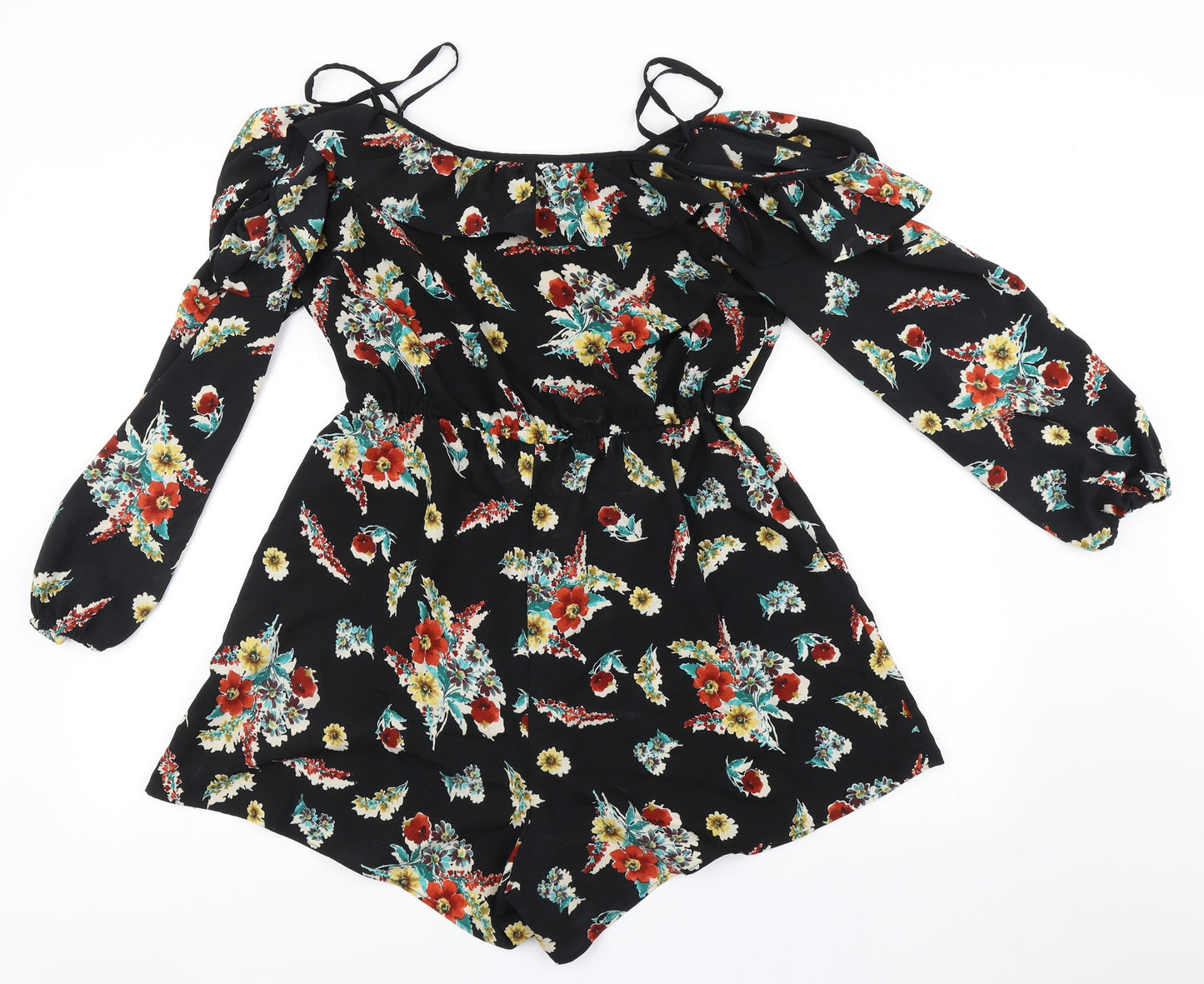 New Look Womens Black Floral Polyester Playsuit One-Piece Size 14   - Cold Shoulder