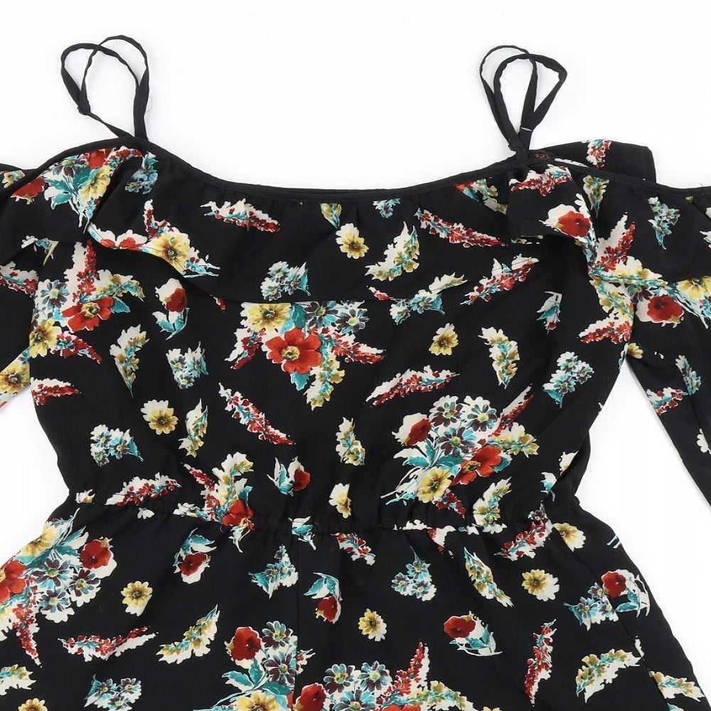 New Look Womens Black Floral Polyester Playsuit One-Piece Size 14   - Cold Shoulder