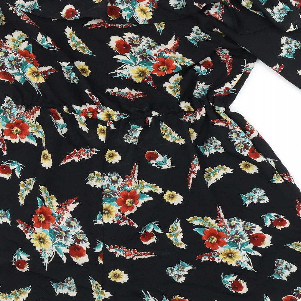 New Look Womens Black Floral Polyester Playsuit One-Piece Size 14   - Cold Shoulder
