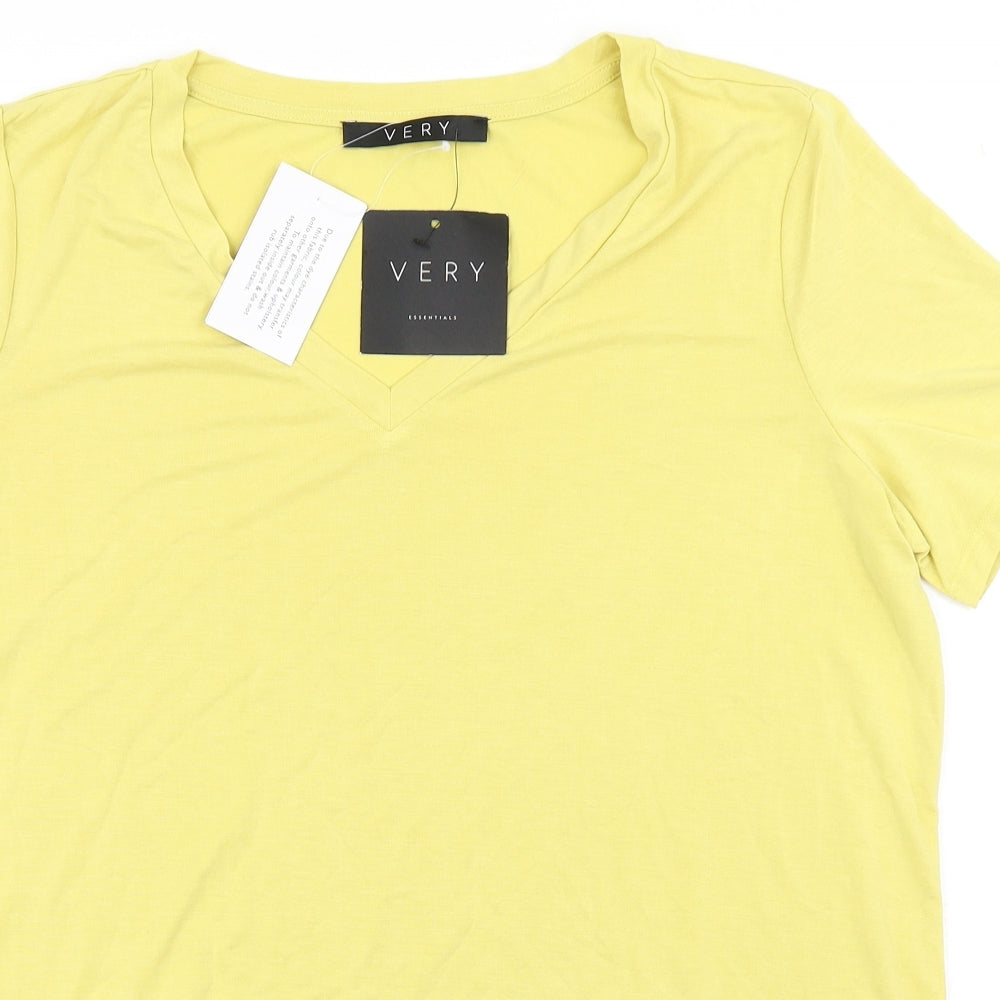 Very Womens Yellow  Modal Basic T-Shirt Size 16 V-Neck