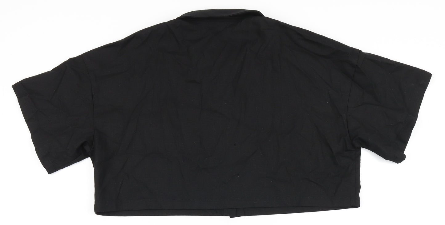 Boohoo Womens Black  Cotton Cropped Button-Up Size 16 Round Neck - Chest Pocket