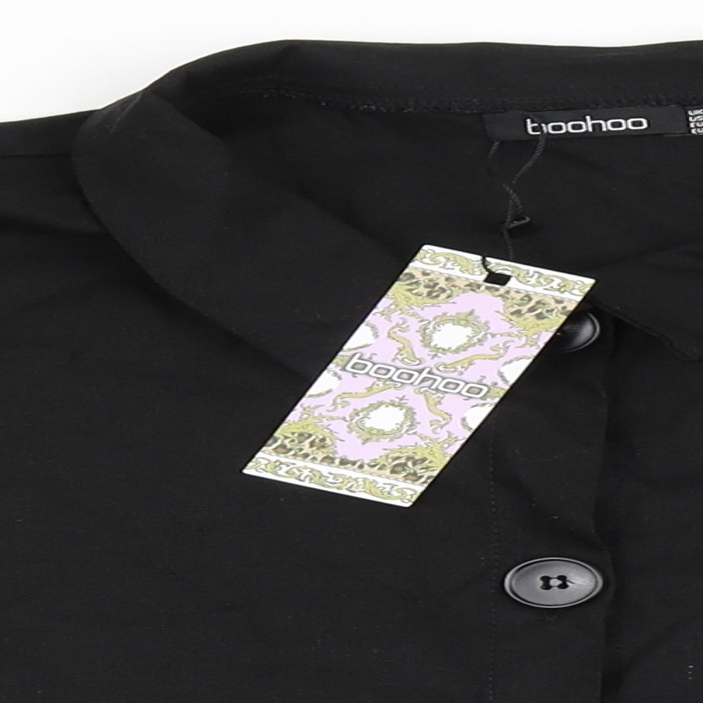 Boohoo Womens Black  Cotton Cropped Button-Up Size 16 Round Neck - Chest Pocket
