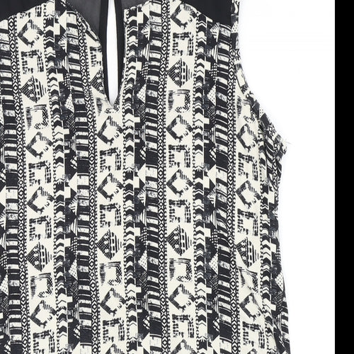 NEXT Womens Black Geometric Viscose Basic T-Shirt Size 12 V-Neck