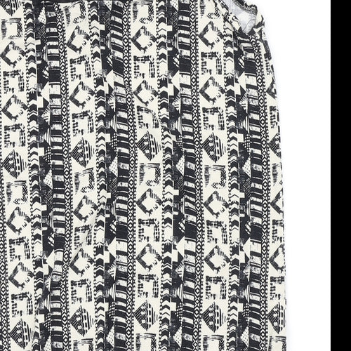 NEXT Womens Black Geometric Viscose Basic T-Shirt Size 12 V-Neck