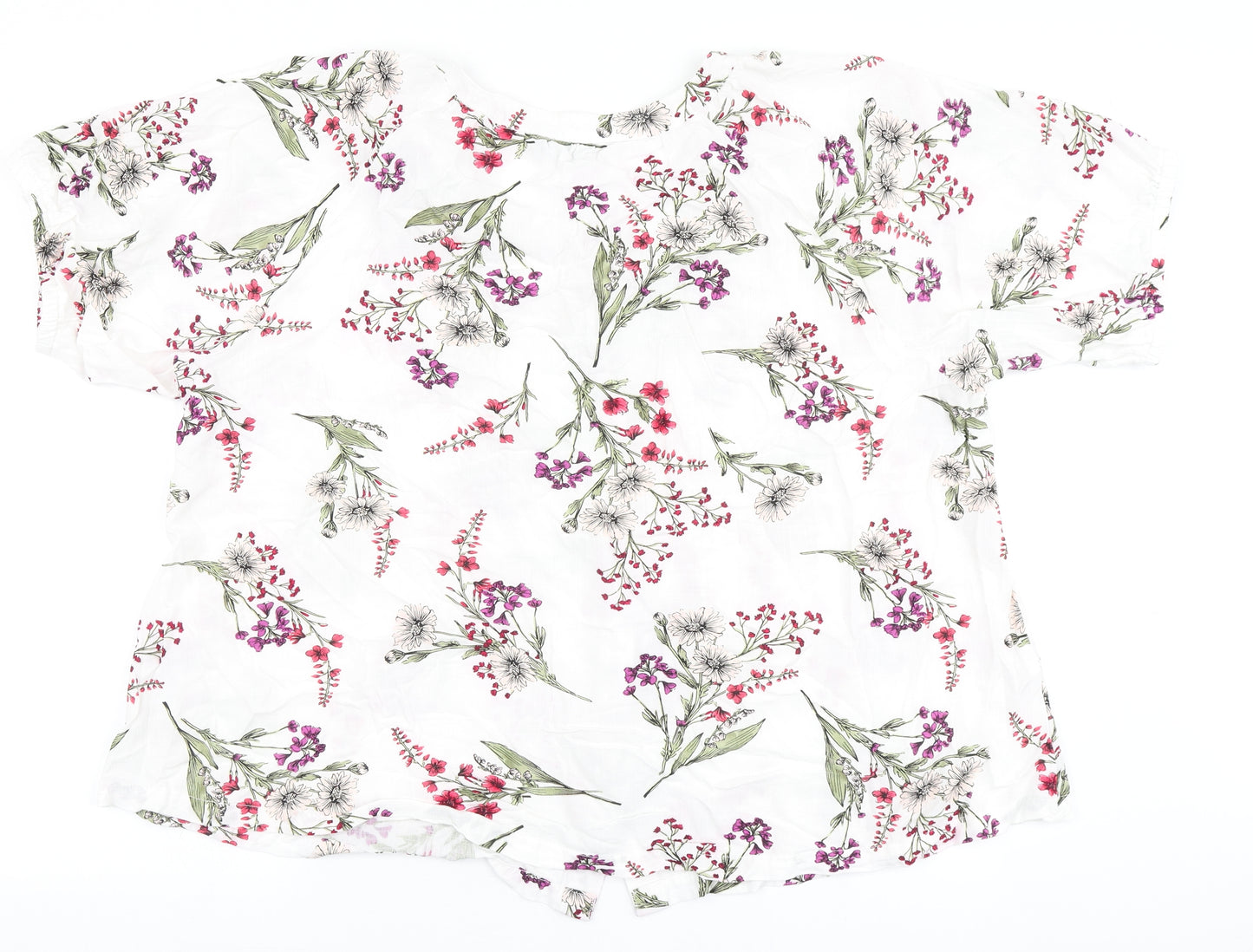 Bonmarché Womens White Floral Viscose Basic Blouse Size 22 Round Neck