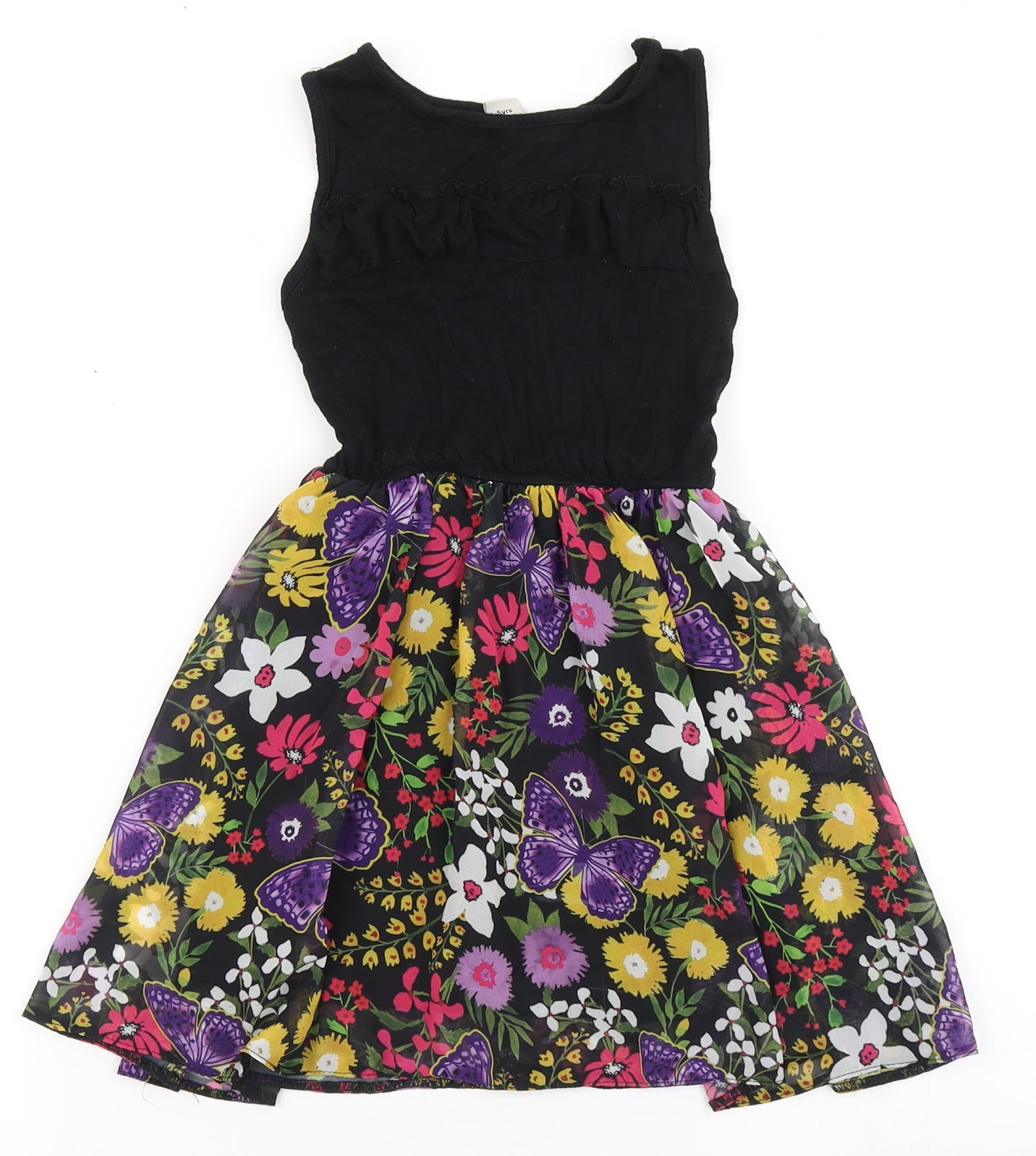 TU Girls Black  Viscose A-Line  Size 5 Years  Round Neck