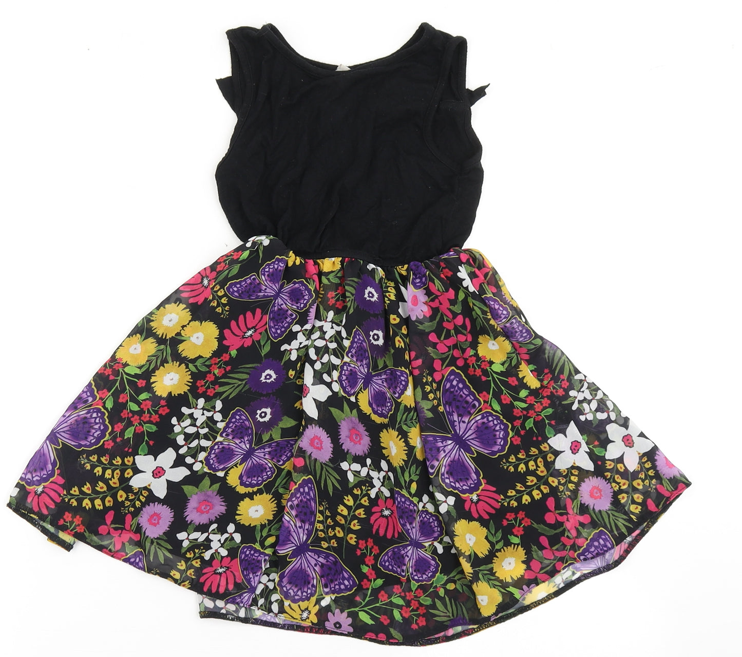 TU Girls Black  Viscose A-Line  Size 5 Years  Round Neck