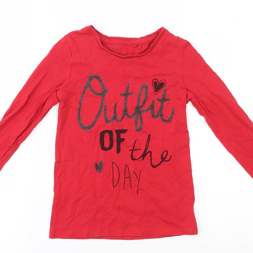 Next  Girls Red  100% Cotton Basic T-Shirt Size 5 Years Round Neck Pullover