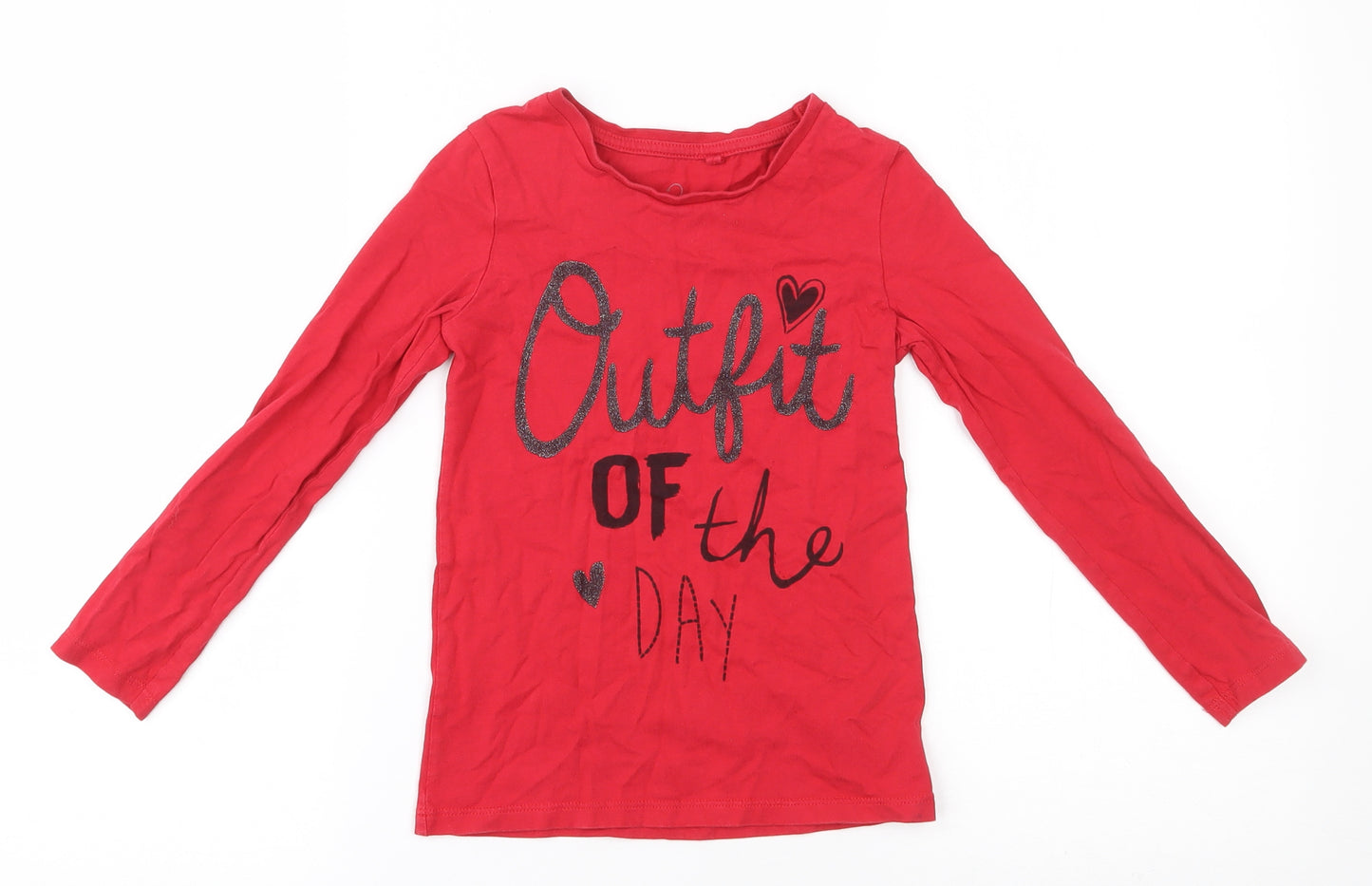 Next  Girls Red  100% Cotton Basic T-Shirt Size 5 Years Round Neck Pullover