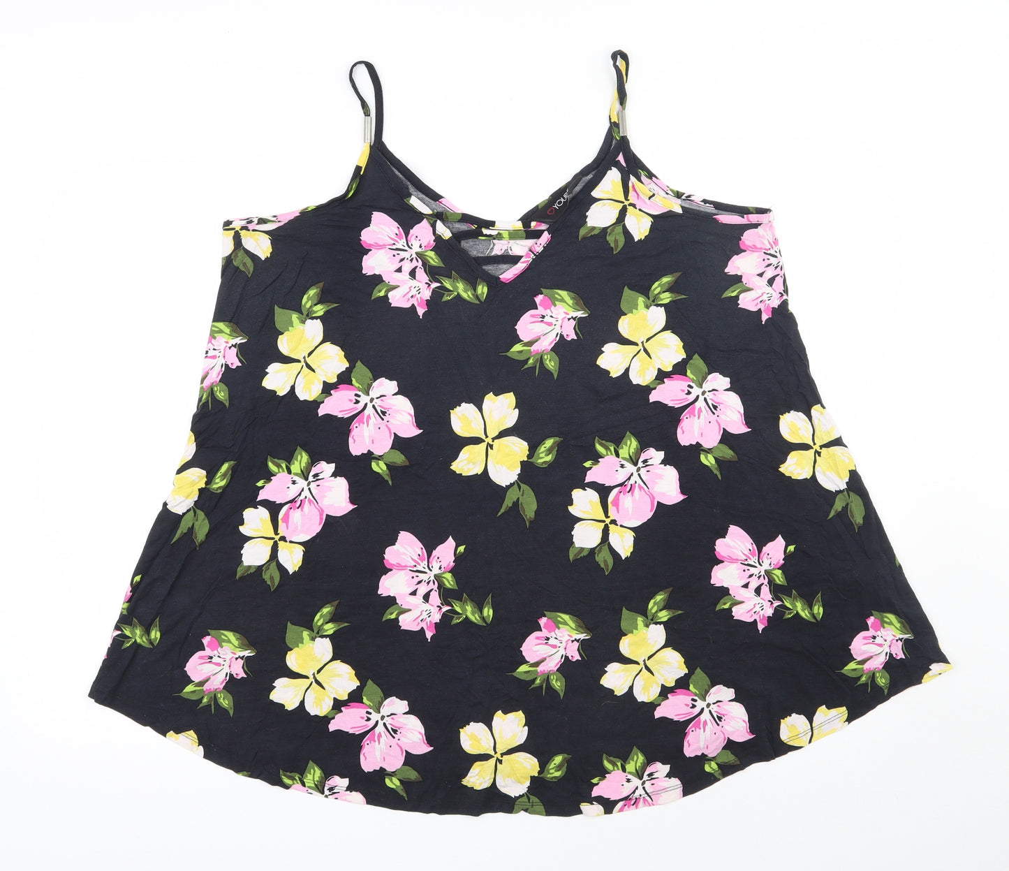 Yours Womens Black Floral Viscose Camisole Tank Size 18 V-Neck