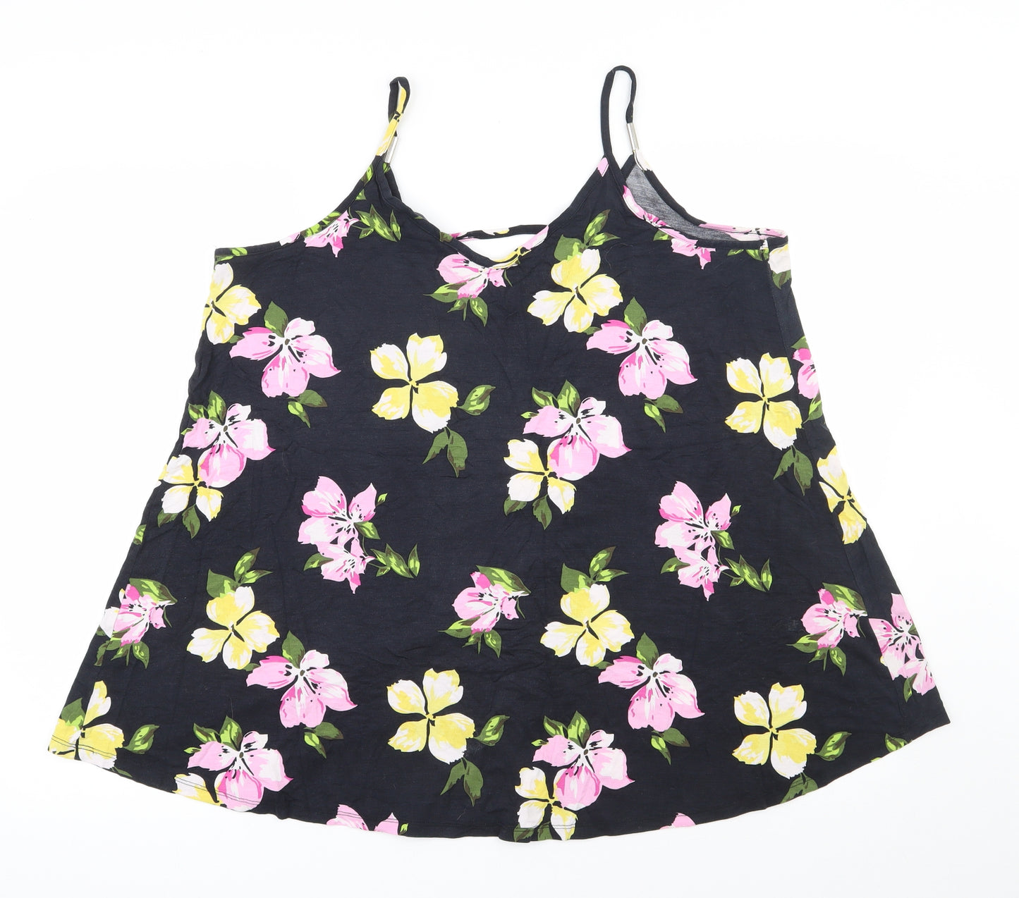 Yours Womens Black Floral Viscose Camisole Tank Size 18 V-Neck