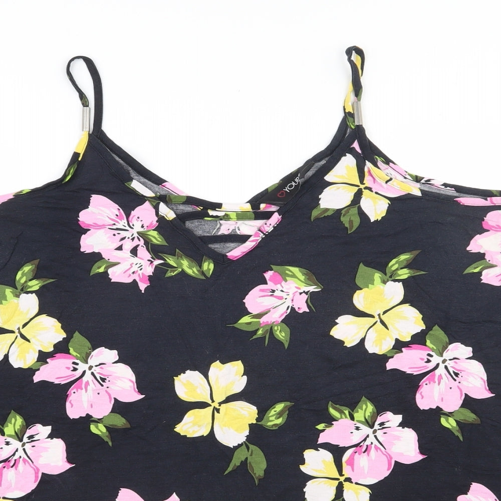Yours Womens Black Floral Viscose Camisole Tank Size 18 V-Neck