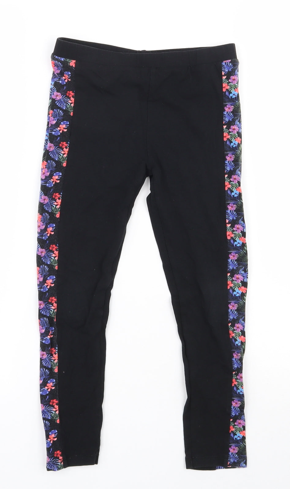 George Girls Black Floral Cotton Pedal Pusher Trousers Size 7-8 Years  Regular Pullover