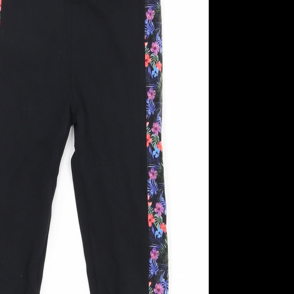 George Girls Black Floral Cotton Pedal Pusher Trousers Size 7-8 Years  Regular Pullover