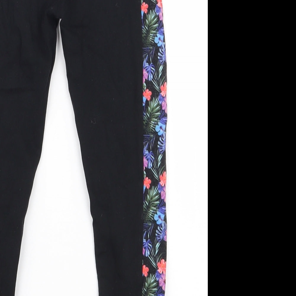 George Girls Black Floral Cotton Pedal Pusher Trousers Size 7-8 Years  Regular Pullover