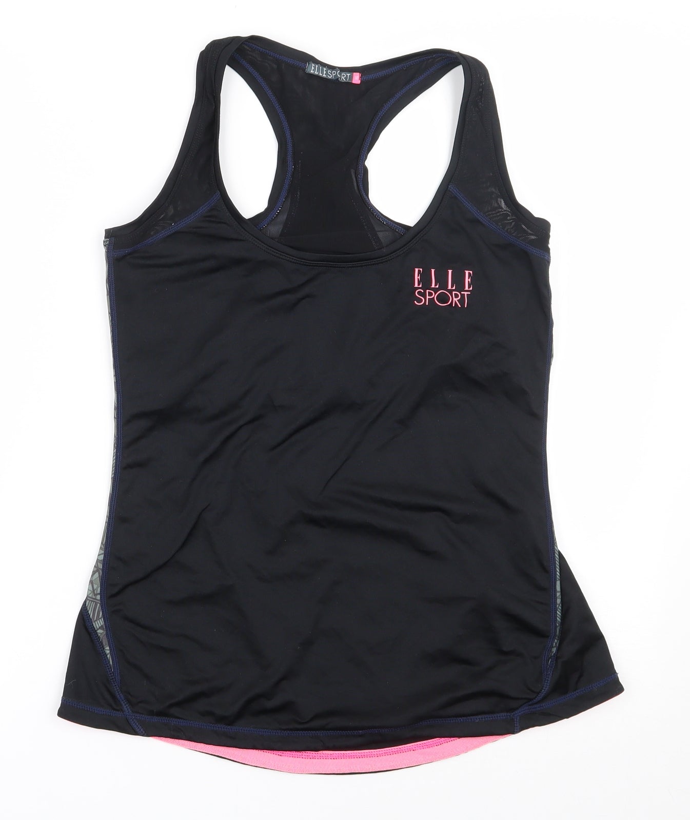 Elle Sport Womens Black Geometric Polyester Basic Tank Size M Scoop Neck Pullover