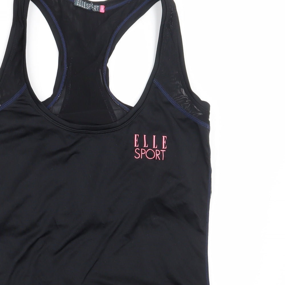 Elle Sport Womens Black Geometric Polyester Basic Tank Size M Scoop Neck Pullover