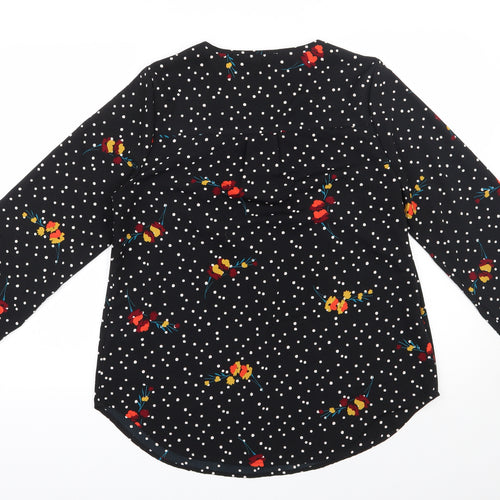 Papaya Womens Black Polka Dot Polyester Basic Blouse Size 12 V-Neck