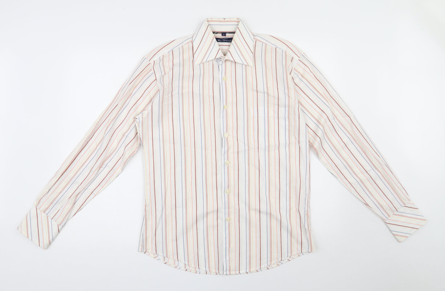 Ben Sherman Mens Multicoloured Striped Cotton  Button-Up Size S Collared Button