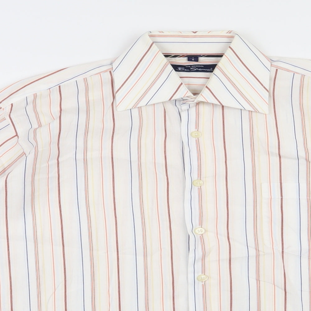 Ben Sherman Mens Multicoloured Striped Cotton  Button-Up Size S Collared Button