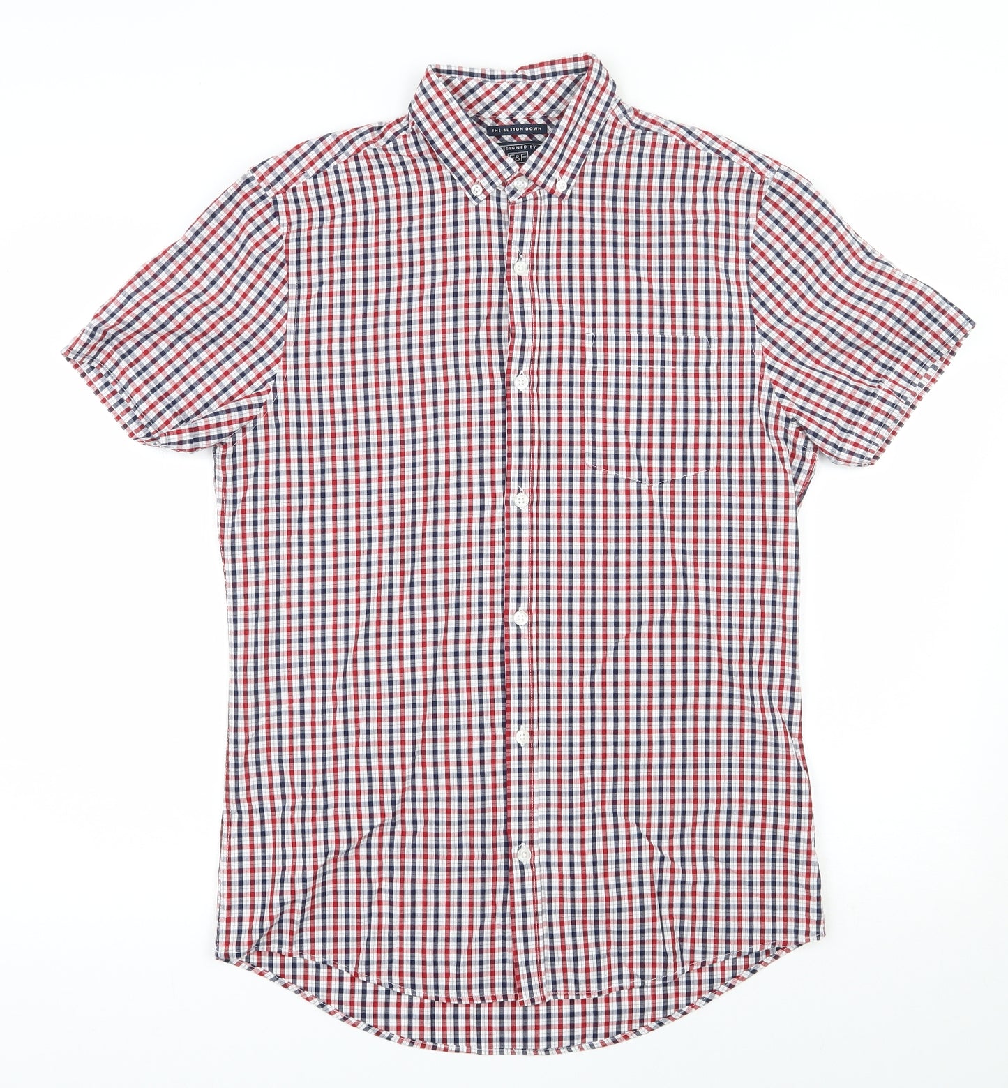 F&F Mens Red Check Cotton  Button-Up Size S Collared Button