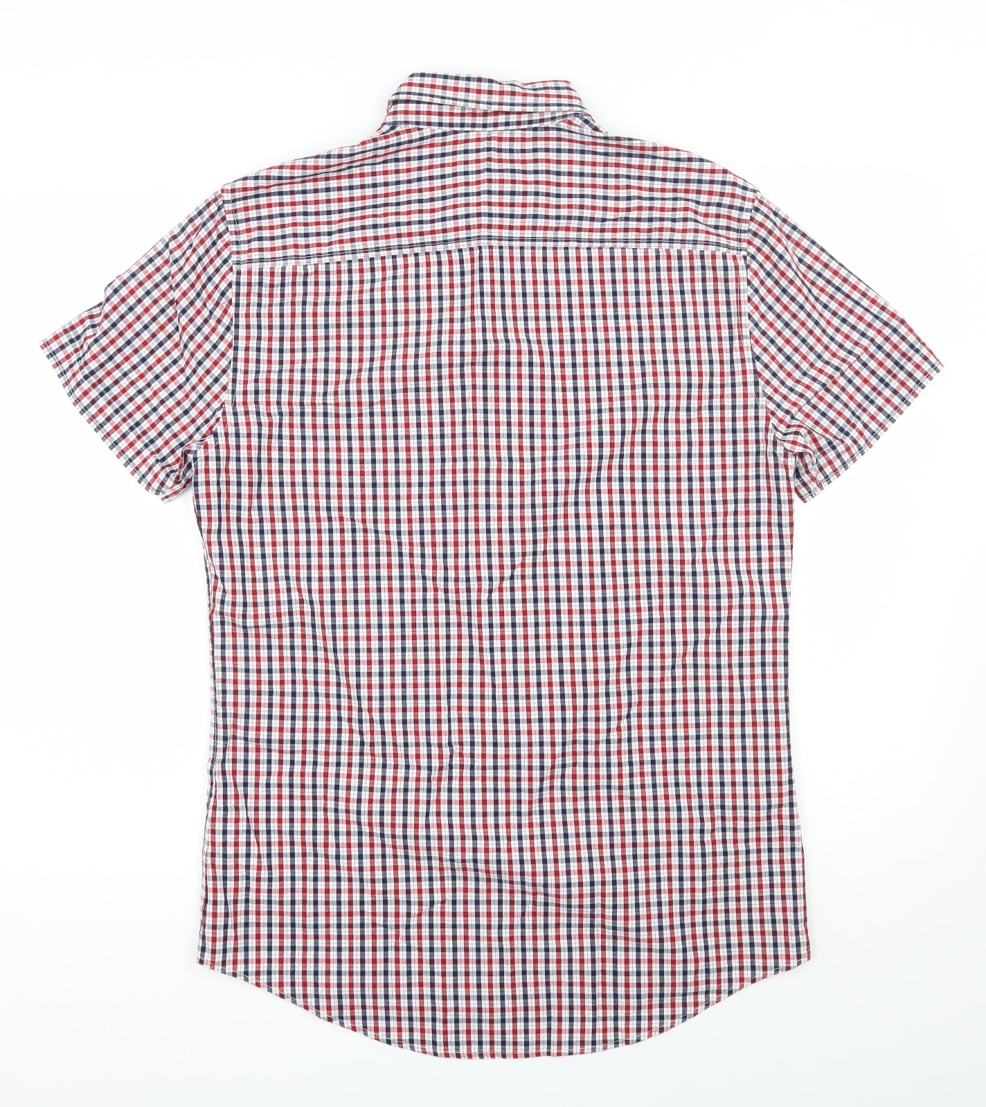 F&F Mens Red Check Cotton  Button-Up Size S Collared Button