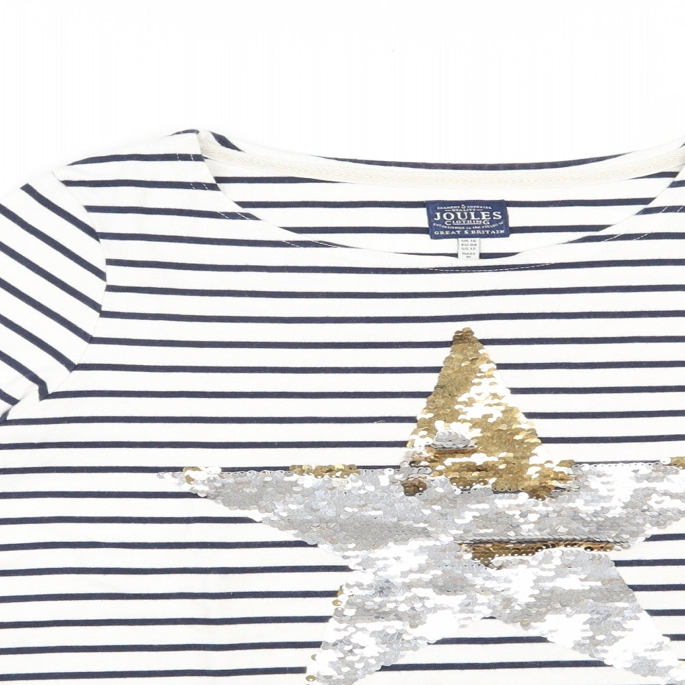 Joules Womens White Striped 100% Cotton Pullover Sweatshirt Size 16  Pullover - Star