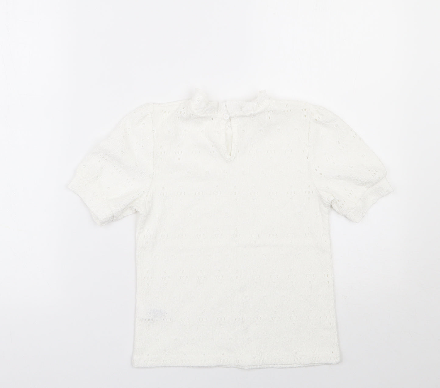 Dunnes Stores Girls White  Polyester Jersey T-Shirt Size 7-8 Years High Neck Button