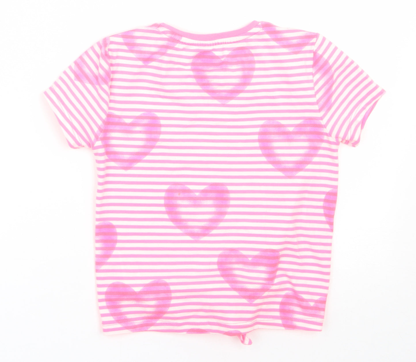 F&F Girls Pink Striped Cotton Basic T-Shirt Size 8-9 Years Round Neck Pullover - Heart