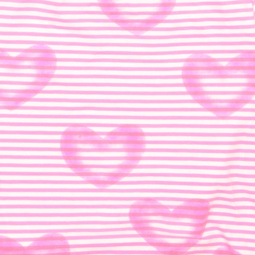 F&F Girls Pink Striped Cotton Basic T-Shirt Size 8-9 Years Round Neck Pullover - Heart