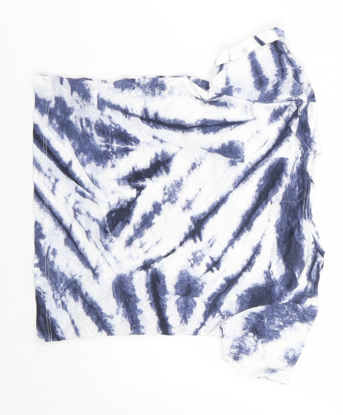 Primark  Girls Blue Geometric 100% Cotton Basic T-Shirt Size 7-8 Years Round Neck Pullover