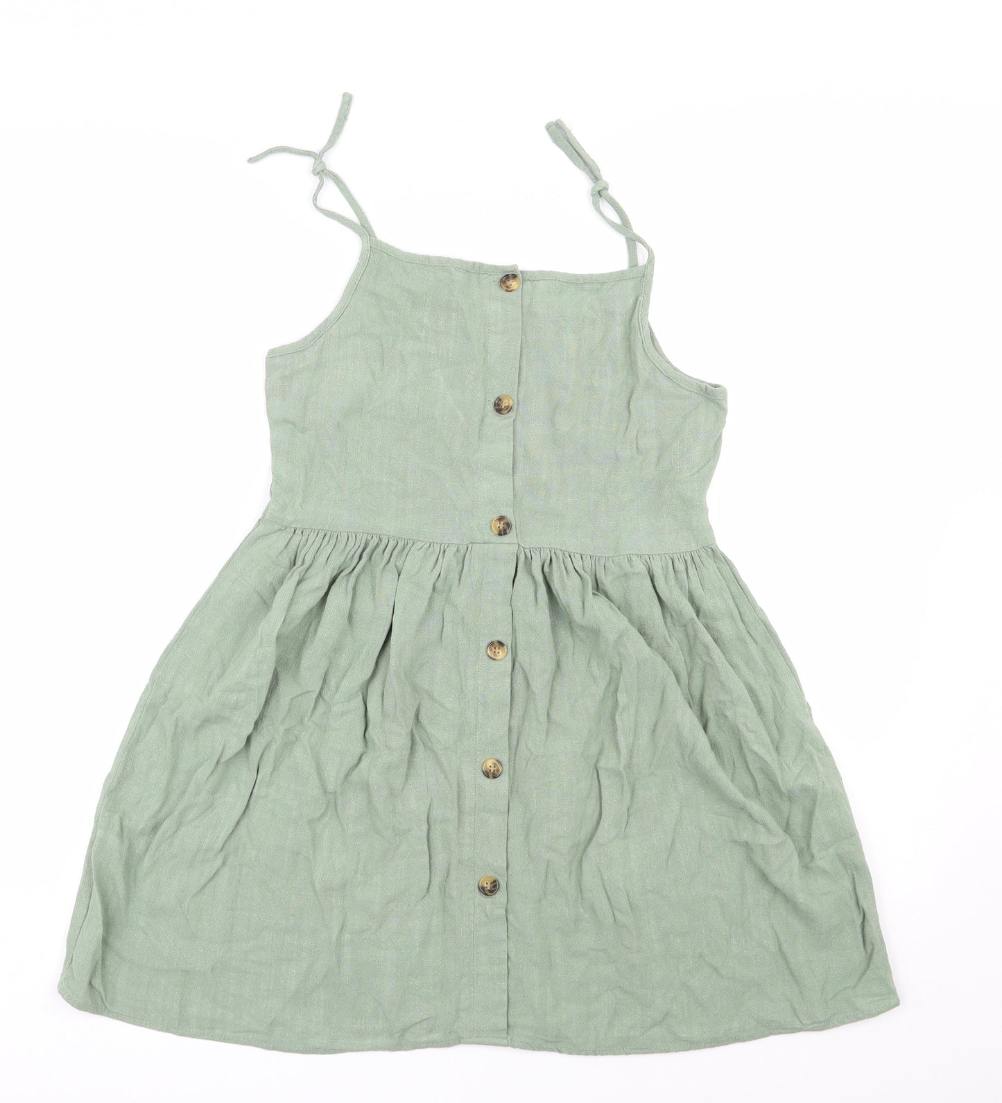 Primark  Girls Green  Viscose Trapeze & Swing  Size 10-11 Years  Square Neck Button