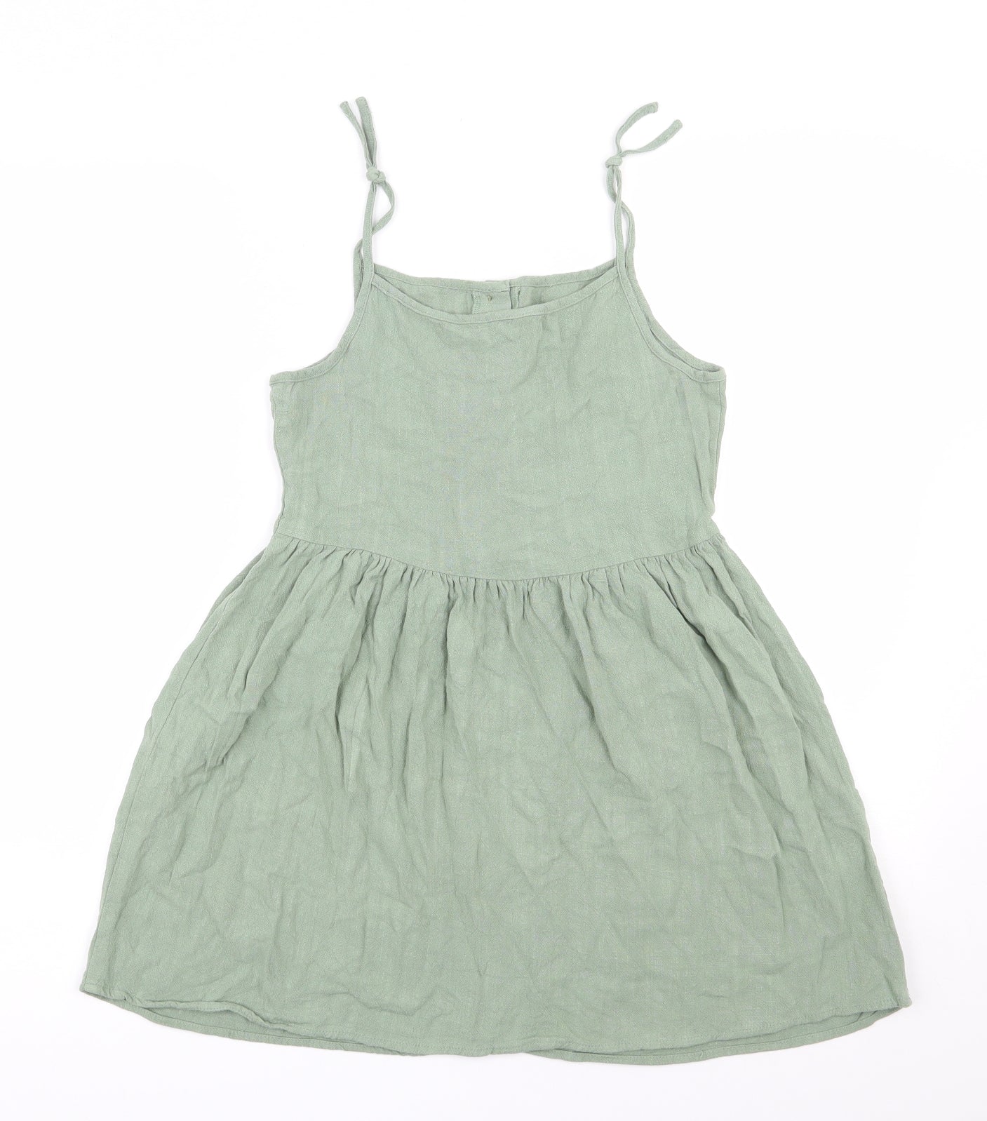 Primark  Girls Green  Viscose Trapeze & Swing  Size 10-11 Years  Square Neck Button