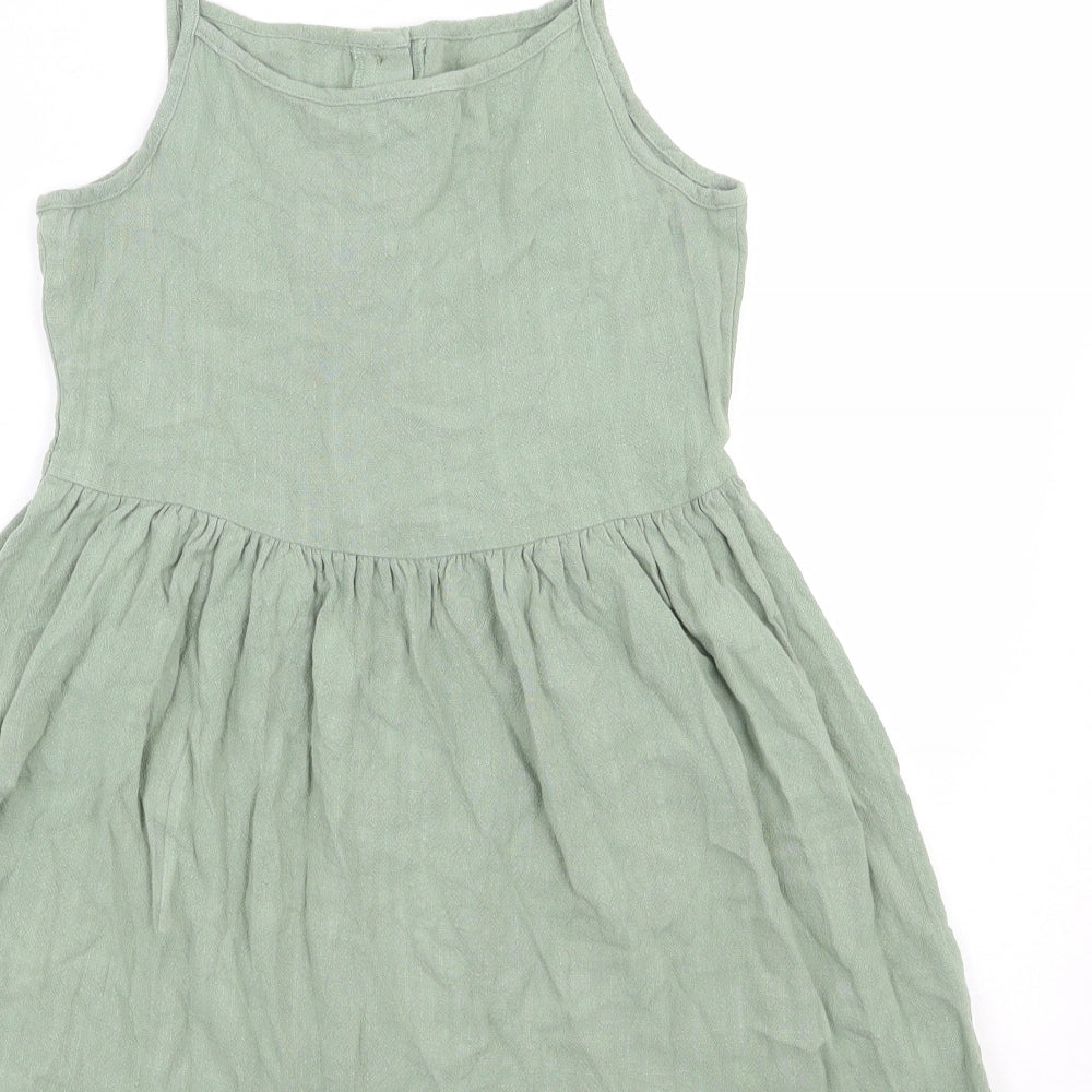 Primark  Girls Green  Viscose Trapeze & Swing  Size 10-11 Years  Square Neck Button